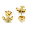 Oro Laminado Stud Earring, Gold Filled Style Anchor Design, with White Micro Pave, Polished, Golden Finish, 02.156.0302