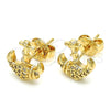 Oro Laminado Stud Earring, Gold Filled Style Anchor Design, with White Micro Pave, Polished, Golden Finish, 02.156.0302