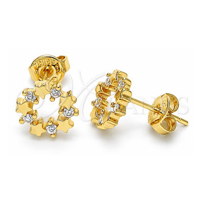 Oro Laminado Stud Earring, Gold Filled Style Star Design, with White Cubic Zirconia, Polished, Golden Finish, 02.156.0304