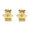 Oro Laminado Stud Earring, Gold Filled Style Star Design, with White Micro Pave, Polished, Golden Finish, 02.156.0305