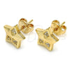 Oro Laminado Stud Earring, Gold Filled Style Star Design, with White Micro Pave, Polished, Golden Finish, 02.156.0305