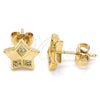 Oro Laminado Stud Earring, Gold Filled Style Star Design, with White Micro Pave, Polished, Golden Finish, 02.156.0305
