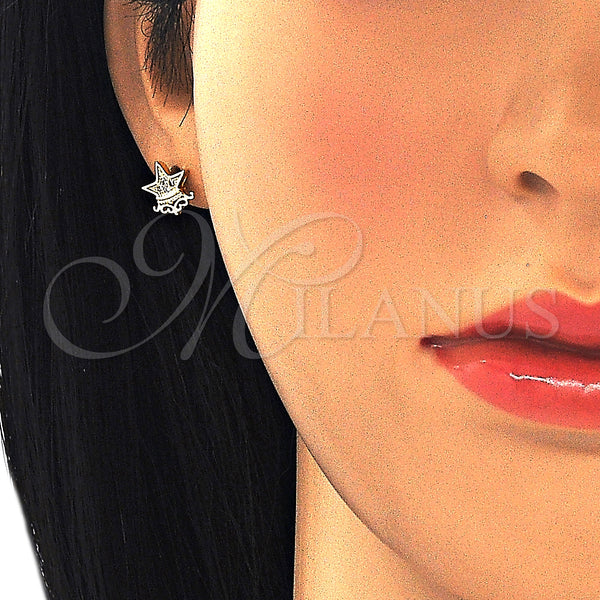 Gold Filled Ring — Stud Earring Star and Crown Design with White — alternate product view — SKU 127071 | Oro Laminado anillo — Stud Earring estrella and Crown diseño with blanco — SKU 127071
