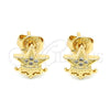 Oro Laminado Stud Earring, Gold Filled Style Star and Crown Design, with White Micro Pave, Polished, Golden Finish, 02.156.0307