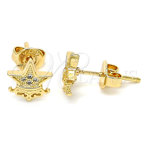 Gold Filled Ring — Stud Earring Star and Crown Design with White — main product view — SKU 127071 | Oro Laminado anillo — Stud Earring estrella and Crown diseño with blanco — SKU 127071