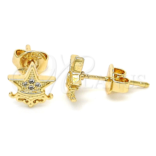 Gold Filled Ring — Stud Earring Star and Crown Design with White — main product view — SKU 127071 | Oro Laminado anillo — Stud Earring estrella and Crown diseño with blanco — SKU 127071