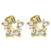 Oro Laminado Stud Earring, Gold Filled Style Baguette Design, with White Cubic Zirconia, Polished, Golden Finish, 02.156.0308