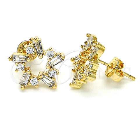 Oro Laminado Stud Earring, Gold Filled Style Baguette Design, with White Cubic Zirconia, Polished, Golden Finish, 02.156.0308