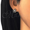 Oro Laminado Stud Earring, Gold Filled Style with White Cubic Zirconia, Polished, Golden Finish, 02.156.0309