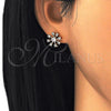 Oro Laminado Stud Earring, Gold Filled Style with White Cubic Zirconia, Polished, Golden Finish, 02.156.0309