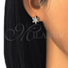 Oro Laminado Stud Earring, Gold Filled Style with White Micro Pave, Polished, Golden Finish, 02.156.0311