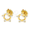 Oro Laminado Stud Earring, Gold Filled Style with White Cubic Zirconia, Polished, Golden Finish, 02.156.0314