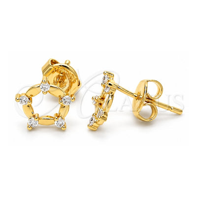 Oro Laminado Stud Earring, Gold Filled Style with White Cubic Zirconia, Polished, Golden Finish, 02.156.0314
