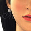 Oro Laminado Stud Earring, Gold Filled Style with White Cubic Zirconia, Polished, Golden Finish, 02.195.0099