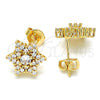 Oro Laminado Stud Earring, Gold Filled Style with White Cubic Zirconia, Polished, Golden Finish, 02.195.0099