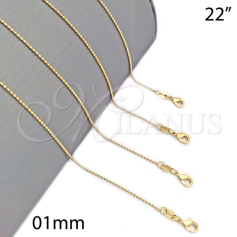 Oro Laminado Basic Necklace, Gold Filled Style Ball Design, Polished, Golden Finish, 04.32.0014.22 (01 MM Thickness, 22 Inches Length)