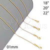Oro Laminado Basic Necklace, Gold Filled Style Ball Design, Polished, Golden Finish, 04.32.0014.22 (01 MM Thickness, 22 Inches Length)
