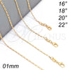 Oro Laminado Basic Necklace, Gold Filled Style Figaro Design, Polished, Golden Finish, 04.32.0015.18 (01 MM Thickness, 18 Inches Length)