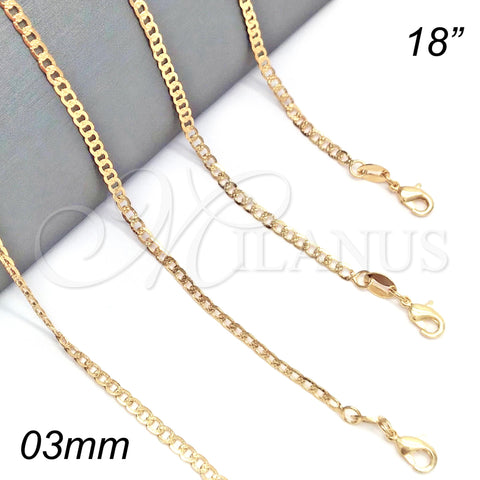 Oro Laminado Basic Necklace, Gold Filled Style Pave Cuban Design, Polished, Golden Finish, 04.32.0018.18 (03 MM Thickness, 18 Inches Length)