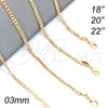 Oro Laminado Basic Necklace, Gold Filled Style Pave Cuban Design, Polished, Golden Finish, 04.32.0018.18 (03 MM Thickness, 18 Inches Length)