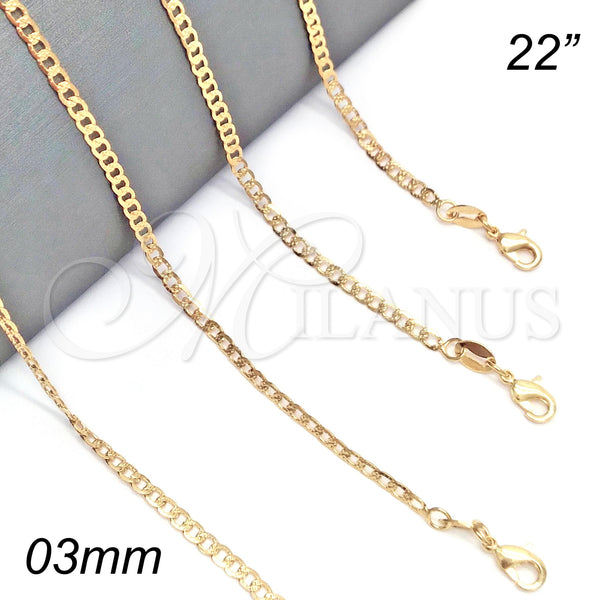Oro Laminado Basic Necklace, Gold Filled Style Pave Cuban Design, Polished, Golden Finish, 04.32.0018.22 (03 MM Thickness, 22 Inches Length)