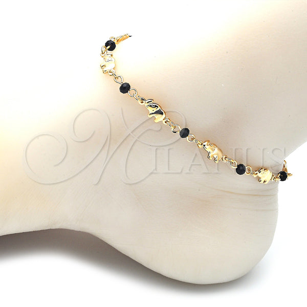 Gold Filled Anklet — Fancy Anklet Elephant Design with Black Crystal Black — alternate product view — SKU 127101 | Oro Laminado tobillera — elegante Anklet Elephant diseño with negro cristal negro — SKU 127101