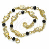 Oro Laminado Fancy Anklet, Gold Filled Style Elephant Design, with Black Crystal, Black Polished, Golden Finish, 03.32.0208.10 (03 MM Thickness, 10 Inches Length)