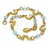 Oro Laminado Fancy Bracelet, Gold Filled Style Dolphin Design, with Aquamarine Crystal, Polished, Golden Finish, 03.32.0218.07 (7 Inches Length)