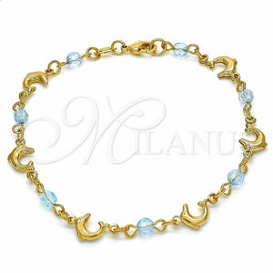 Gold Filled Bracelet — Fancy Bracelet Dolphin Design with Aquamarine Crystal Polished — main product view — SKU 127111 | Oro Laminado brazalete — elegante Bracelet Dolphin diseño with Aquamarine cristal pulido — SKU 127111