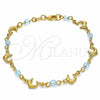 Oro Laminado Fancy Bracelet, Gold Filled Style Dolphin Design, with Aquamarine Crystal, Polished, Golden Finish, 03.32.0218.07 (7 Inches Length)