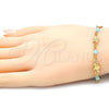Oro Laminado Fancy Bracelet, Gold Filled Style Turtle Design, with Aqua Blue Crystal, Polished, Golden Finish, 03.32.0219.07 (7 Inches Length)