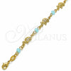 Oro Laminado Fancy Bracelet, Gold Filled Style Turtle Design, with Aqua Blue Crystal, Polished, Golden Finish, 03.32.0219.07 (7 Inches Length)