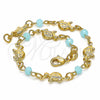 Oro Laminado Fancy Bracelet, Gold Filled Style Turtle Design, with Aqua Blue Crystal, Polished, Golden Finish, 03.32.0219.07 (7 Inches Length)