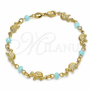 Gold Filled Bracelet — Fancy Bracelet Turtle Design with Aqua Blue Crystal — main product view — SKU 127112 | Oro Laminado brazalete — elegante Bracelet Turtle diseño with Aqua Blue cristal — SKU 127112