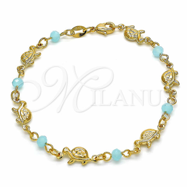 Gold Filled Bracelet — Fancy Bracelet Turtle Design with Aqua Blue Crystal — main product view — SKU 127112 | Oro Laminado brazalete — elegante Bracelet Turtle diseño with Aqua Blue cristal — SKU 127112