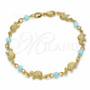 Oro Laminado Fancy Bracelet, Gold Filled Style Turtle Design, with Aqua Blue Crystal, Polished, Golden Finish, 03.32.0219.07 (7 Inches Length)