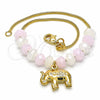 Oro Laminado Charm Bracelet, Gold Filled Style Elephant and Snake Design, with White and Pink Opal, Polished, Golden Finish, 03.32.0221.07 (7 Inches Length)