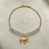 Oro Laminado Charm Bracelet, Gold Filled Style Elephant and Snake Design, with White and Pink Opal, Polished, Golden Finish, 03.32.0221.07 (7 Inches Length)