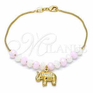Gold Filled Bracelet — Charm Bracelet Elephant and Snake Design with White — main product view — SKU 127114 | Oro Laminado brazalete — Charm Bracelet Elephant and Snake diseño with blanco — SKU 127114
