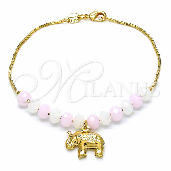 Gold Filled Bracelet — Charm Bracelet Elephant and Snake Design with White — main product view — SKU 127114 | Oro Laminado brazalete — Charm Bracelet Elephant and Snake diseño with blanco — SKU 127114