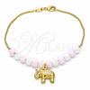 Oro Laminado Charm Bracelet, Gold Filled Style Elephant and Snake Design, with White and Pink Opal, Polished, Golden Finish, 03.32.0221.07 (7 Inches Length)