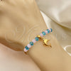 Oro Laminado Charm Bracelet, Gold Filled Style Dolphin and Snake Design, with Pink Opal and Aquamarine Crystal, Polished, Golden Finish, 03.32.0222.07 (7 Inches Length)