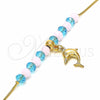 Oro Laminado Charm Bracelet, Gold Filled Style Dolphin and Snake Design, with Pink Opal and Aquamarine Crystal, Polished, Golden Finish, 03.32.0222.07 (7 Inches Length)