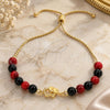 Oro Laminado Adjustable Bolo Bracelet, Gold Filled Style Elephant and Snake Design, with Black and Garnet Opal, Polished, Golden Finish, 03.32.0229.07 (7 Inches Length)