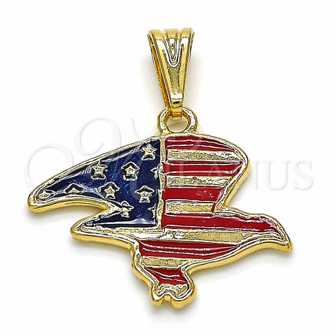 Oro Laminado Fancy Pendant, Gold Filled Style Eagle Design, Polished, Golden Finish, 03.32.0240