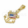Oro Laminado Religious Pendant, Gold Filled Style Anchor Design, Polished, Golden Finish, 03.32.0242