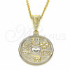 Oro Laminado Religious Pendant, Gold Filled Style Four-leaf Clover and Evil Eye Design, Matte Finish, Two Tone, 03.32.0245