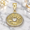 Oro Laminado Religious Pendant, Gold Filled Style Four-leaf Clover and Evil Eye Design, Matte Finish, Two Tone, 03.32.0245