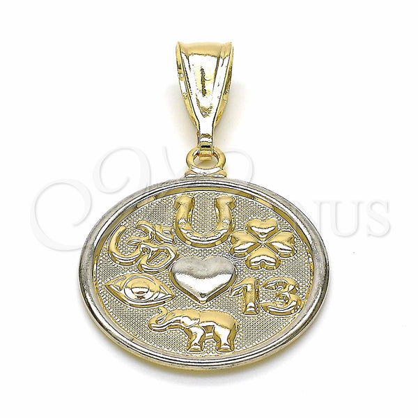 Gold Filled Pendant — Religious Pendant Four-leaf Clover and Evil Eye Design — main product view — SKU 127138 | Oro Laminado dije — Religious Pendant Four-leaf Clover and Evil Eye diseño — SKU 127138