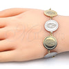 Oro Laminado Fancy Bracelet, Gold Filled Style Guadalupe Design, Polished, Tricolor, 03.63.2037.07 (18 MM Thickness, 7 Inches Length)